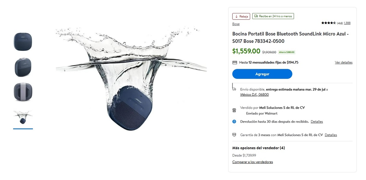 Oferta de bocina portátil Bose en Walmart (Foto: Walmart)