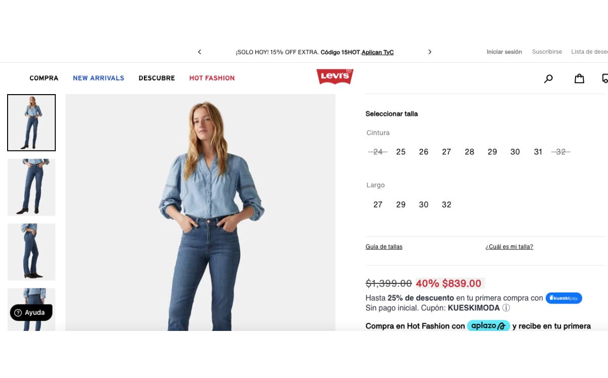 Precio del pantalón Levi's en oferta (Levi's)