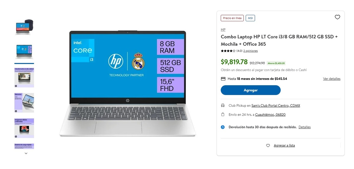 Así se ve la HP Laptop 15-fd0026la (A1UD4LA) (Foto: Sam's Club
