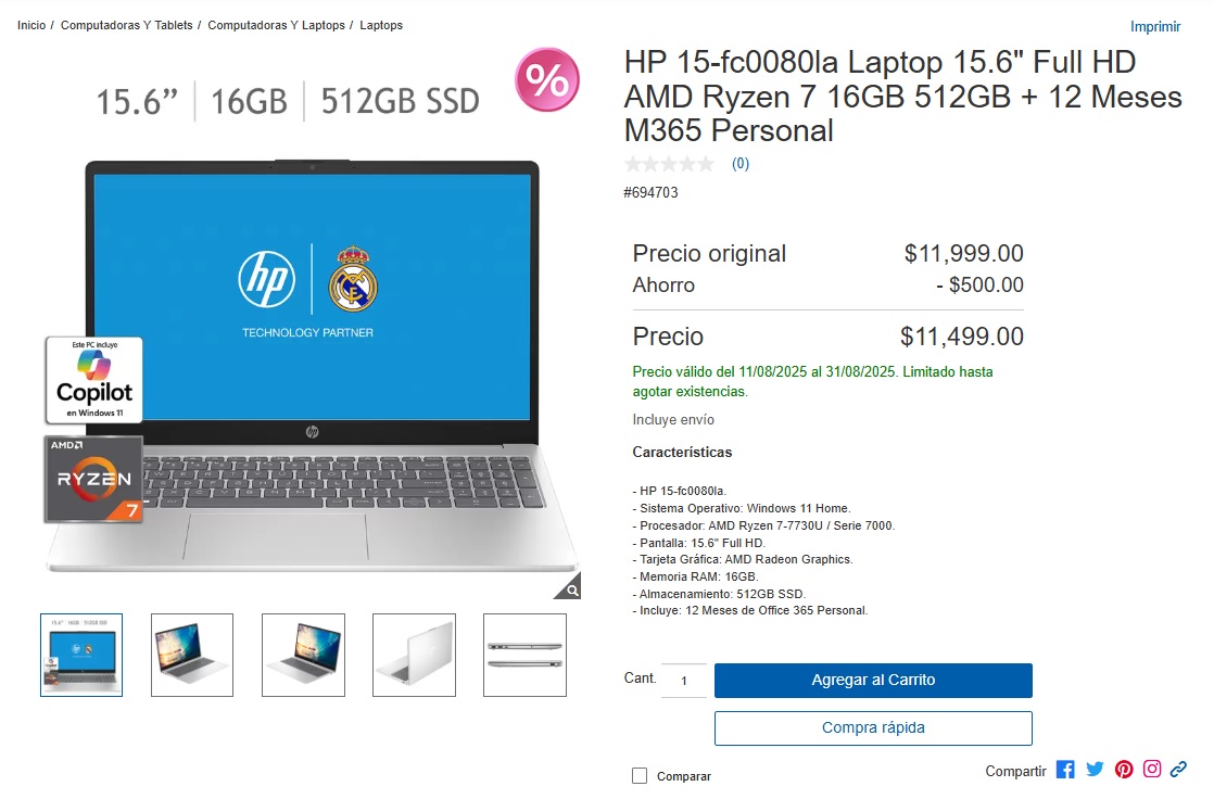 Oferta de la laptop HP de 15.6" en Costco (Foto: Costco)