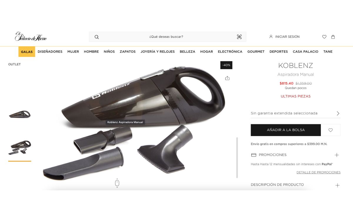 La aspiradora manual Koblenz llega con un precio irrepetible en Palacio de Hierro (Palacio de Hierro)