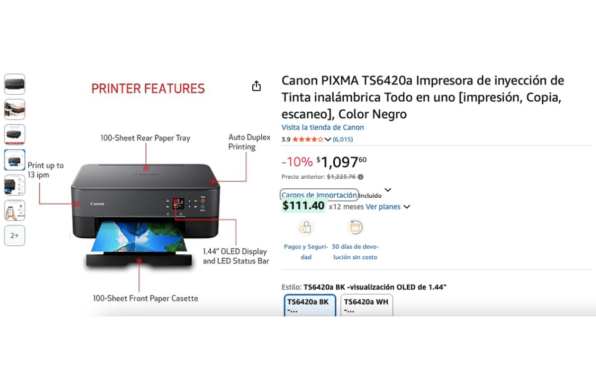 Impresora Canon Pixma en descuento (Amazon)