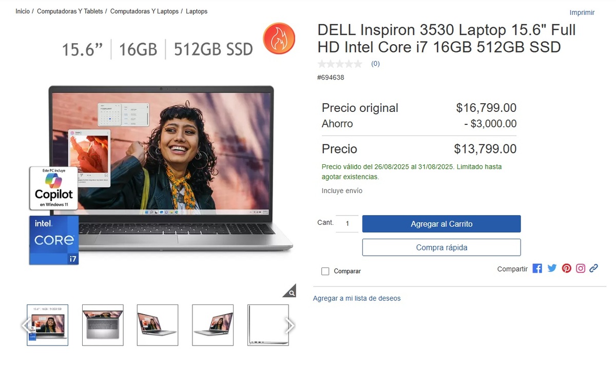 Oferta de la laptop Dell Inspiron en Costco (Foto: Costco)