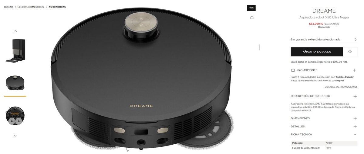 Oferta de la Dreame X50 Ultra en El Palacio de Hierro (Foto: El Palacio de Hierro)