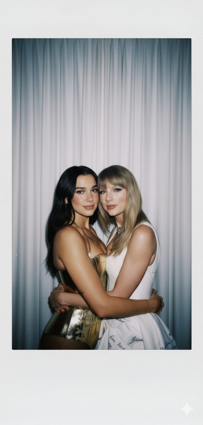 Foto polaroid de Dua Lipa con Taylor Swift creada con IA (Gemini)