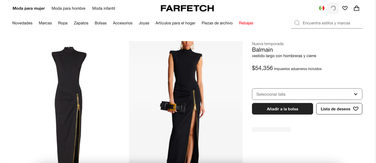 Precio del vestido de Fernanda Gómez (Farfetch)