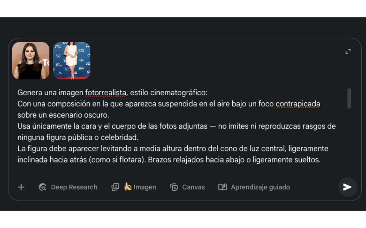 Ejemplo de cómo subir tus fotos con el prompt a Gemini (Gemini)