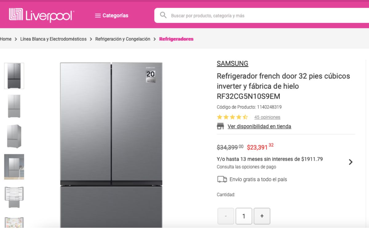 Precio del refrigerador Samsung en descuento (Liverpool)