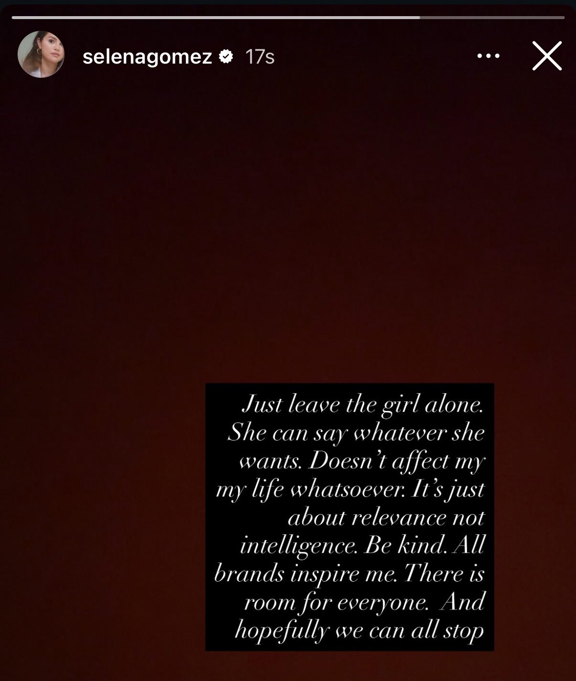 Selena Gomez publica mensaje tras la polémica con Hailey Bieber (Instagram)
