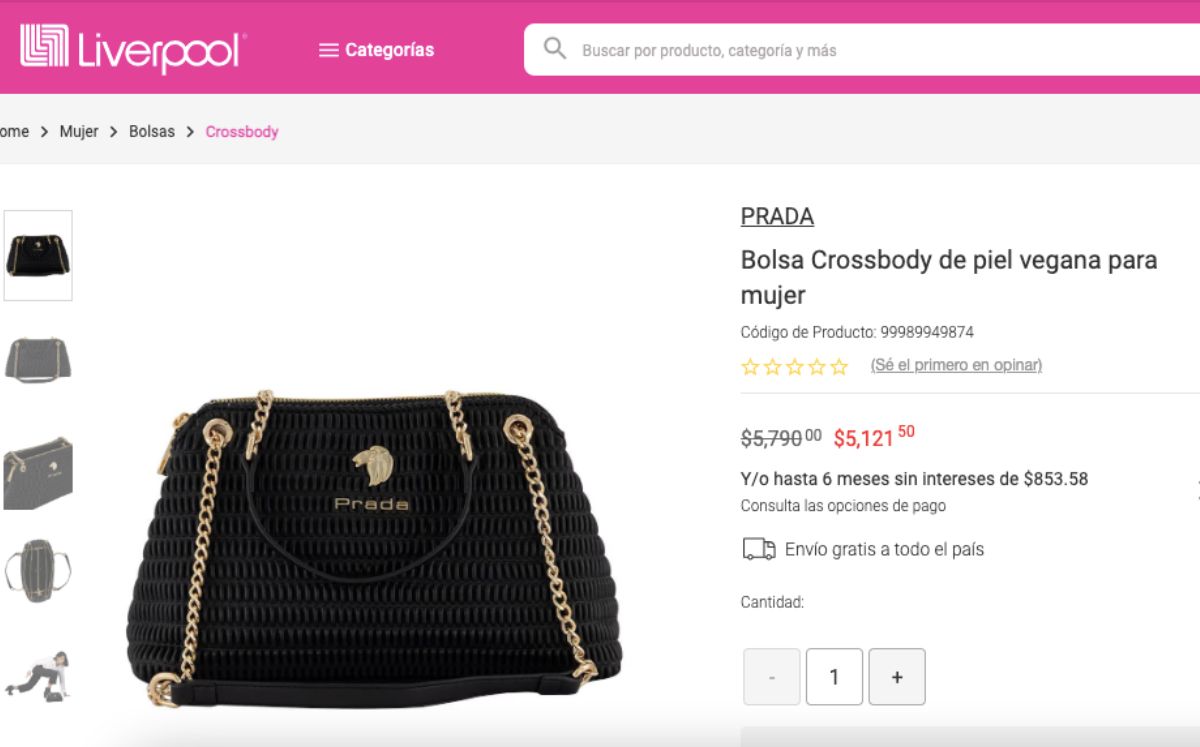 Precio del bolso Prada en descuento (Liverpool)