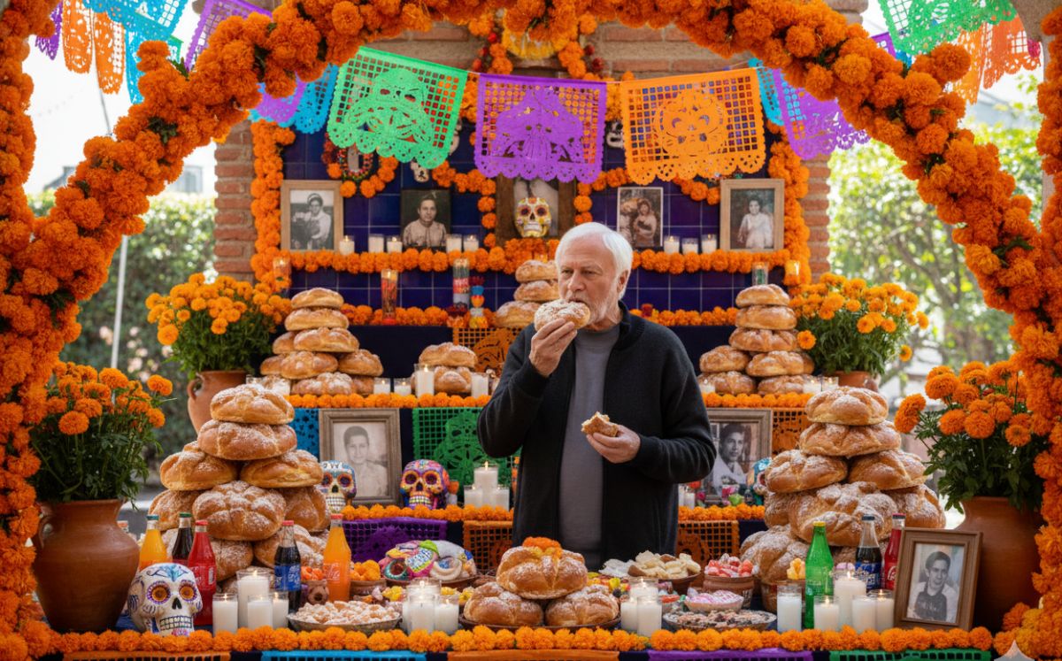 Resultado de la imagen creada con IA de un difunto en su ofrenda de Día de Muertos (Gemini)