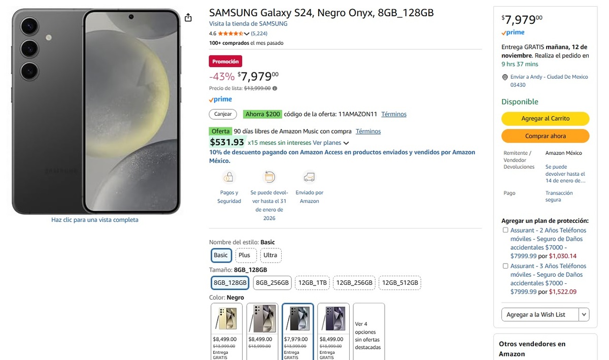 Oferta del Samsung Galaxy S24 en Amazon (Foto: Amazon)