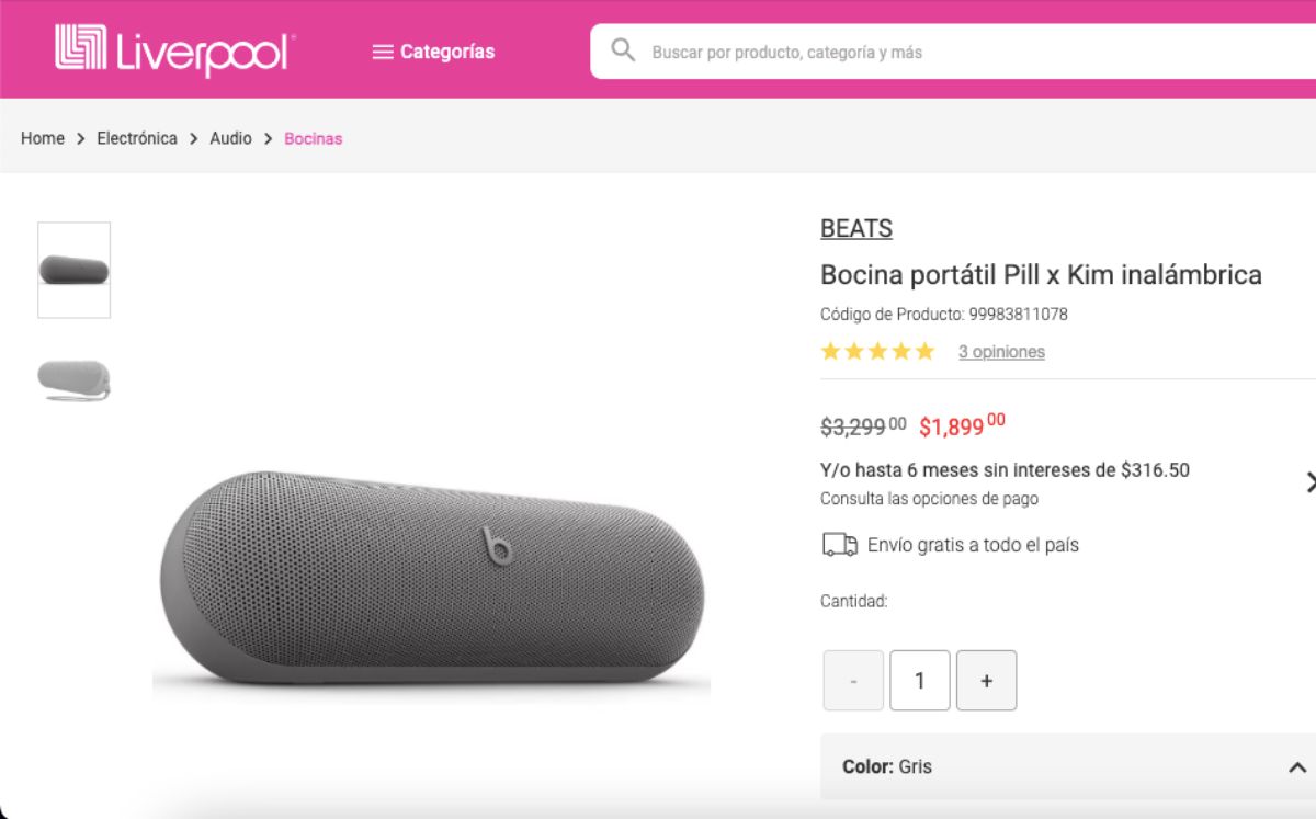 Bocina Beats Pill x Kim en descuento por el Buen Fin en Liverpool (Liverpool)