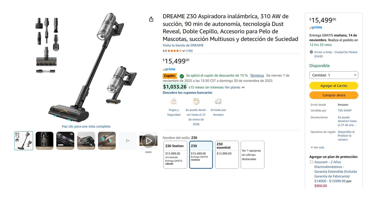 Oferta de la aspiradora inalámbrica Dreame Z30 en Amazon (Foto: Amazon)