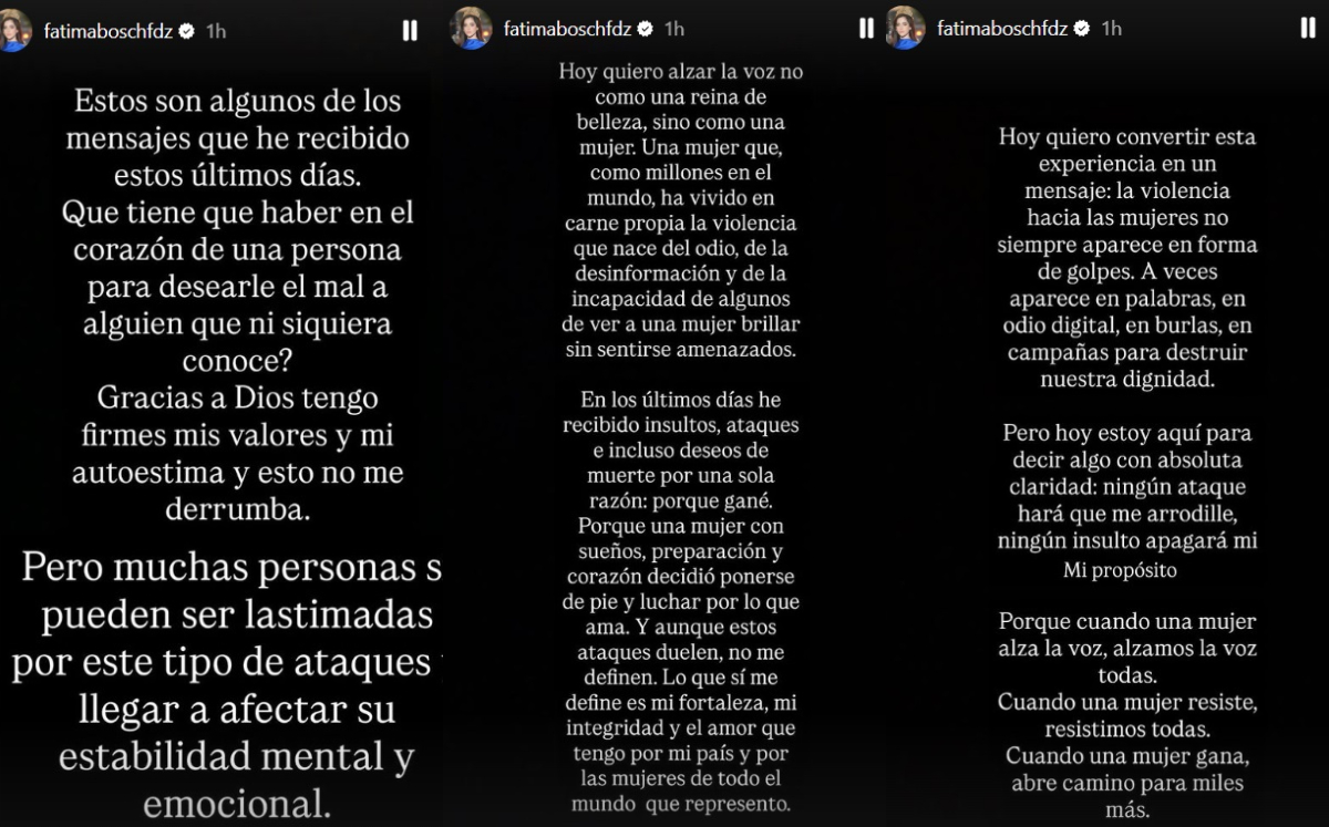 Así empezó el mensaje de Fátima Bosch en redes (Foto: Instagram)