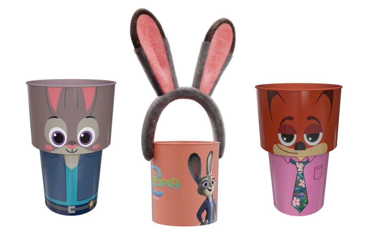 Palomeras y vasos de "Zootopia 2" en Cinépolis (Ping Solutions)