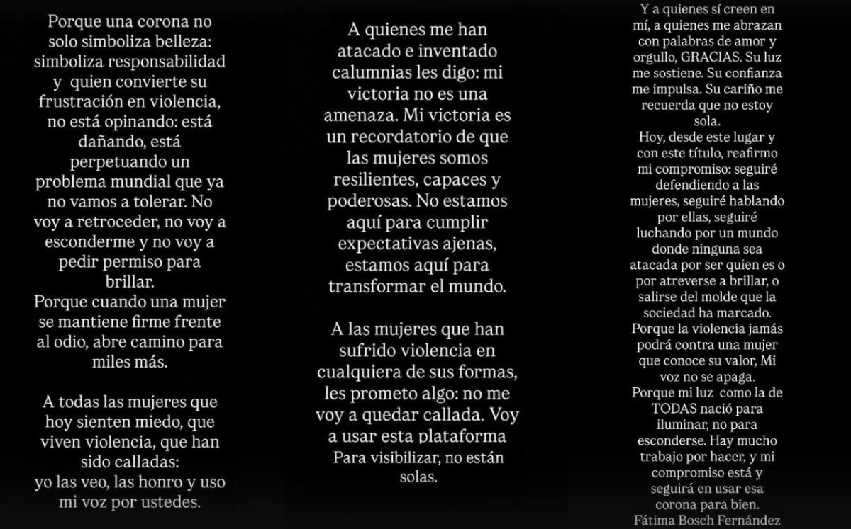 Así terminó el mensaje de Fátima Bosch en redes (Foto: Instagram)