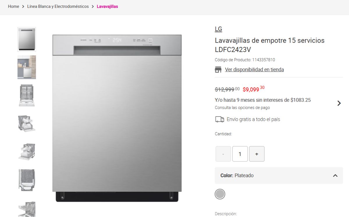 Lavavajillas de empotre marca LG en Liverpool (Foto: Página Liverpool)