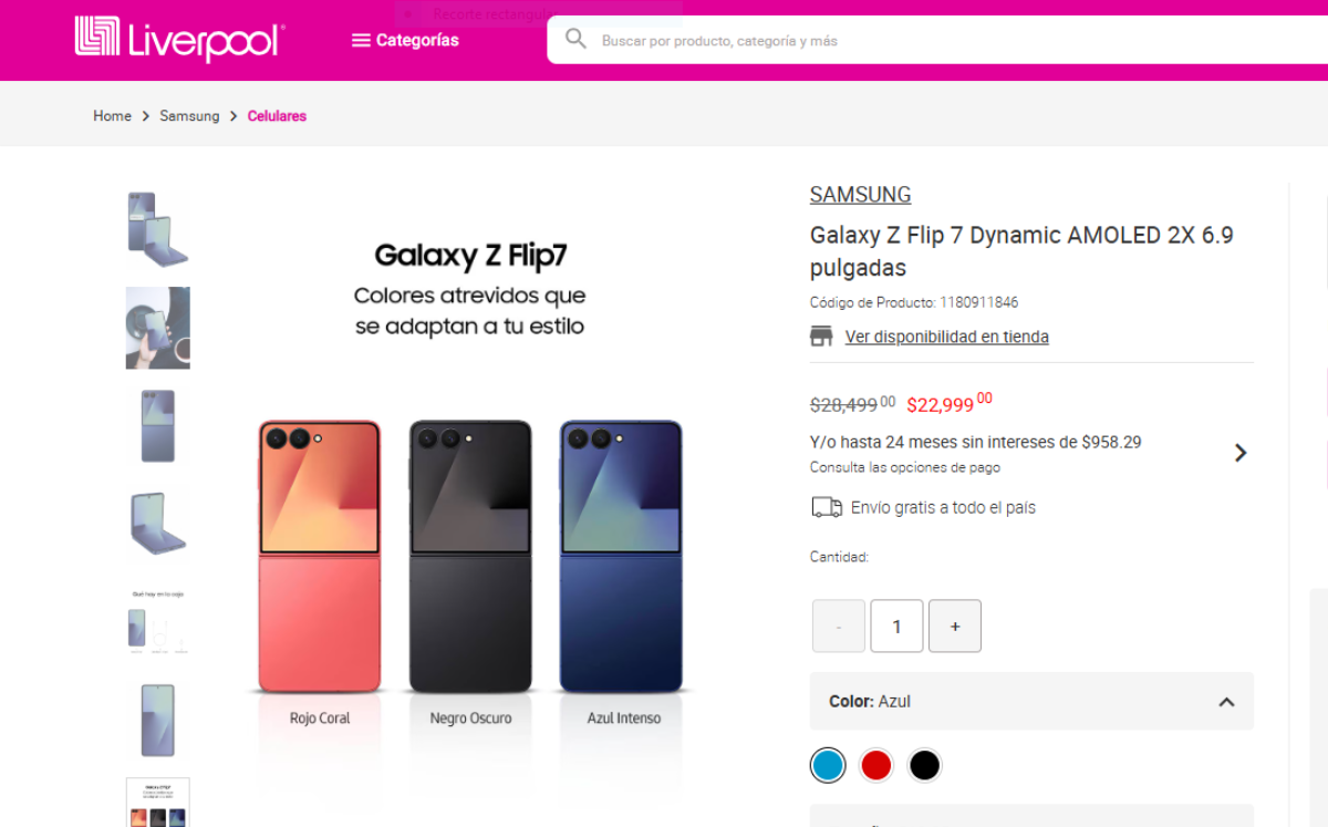 Galaxy Z Flip 7 de oferta en Liverpool (Foto: Liverpool)