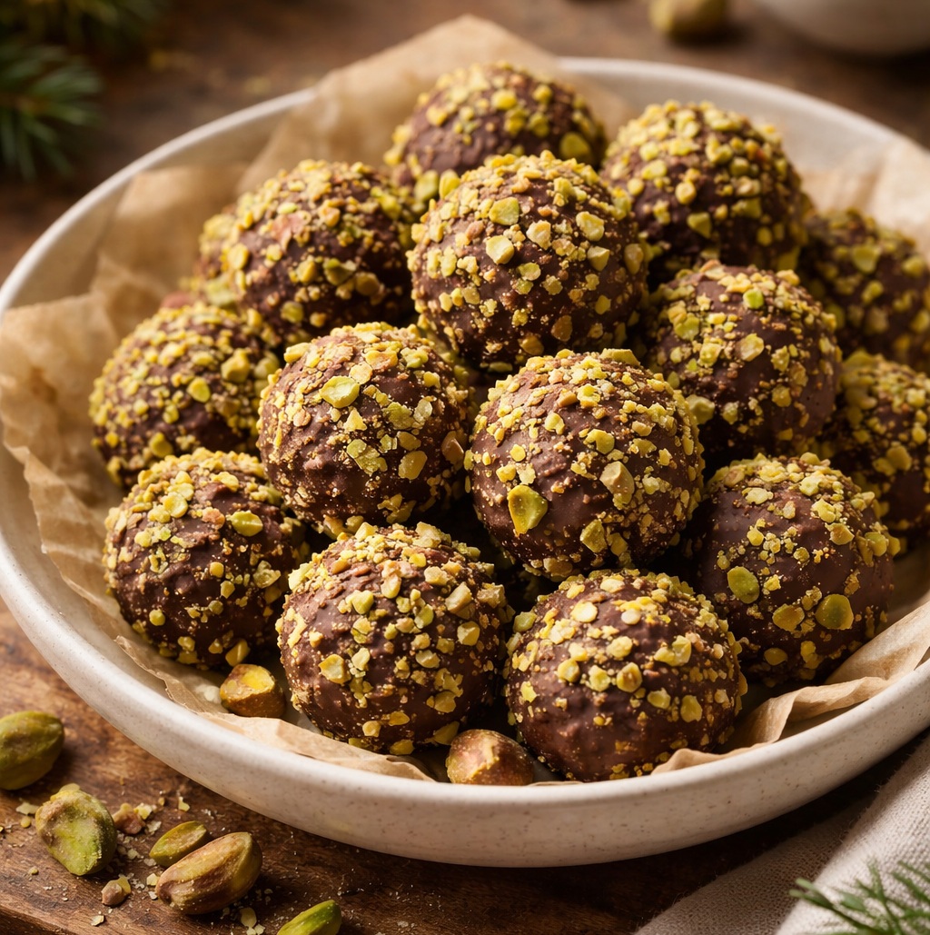 Trufas de chocolate con pistache picante