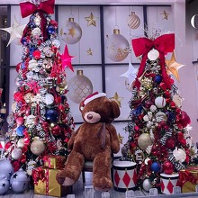 El pino lució una decoración con moños rojos, osos de peluche y los tradicionales cascanueces