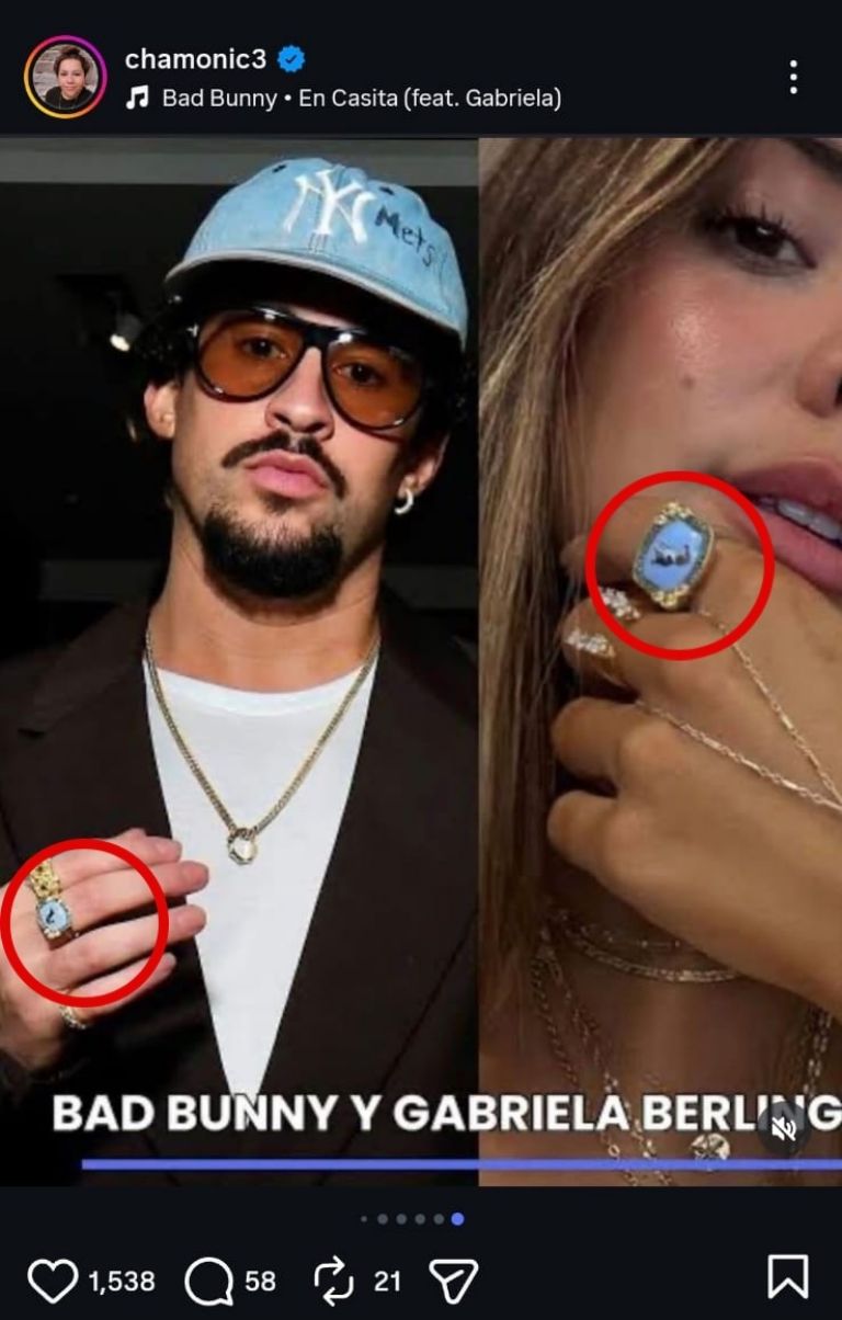 Bad Bunny le habría propuesto matrimonio a Gabriela Berlingeri (Instagram)