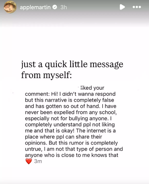 Respuesta de Apple Martin (Instagram)