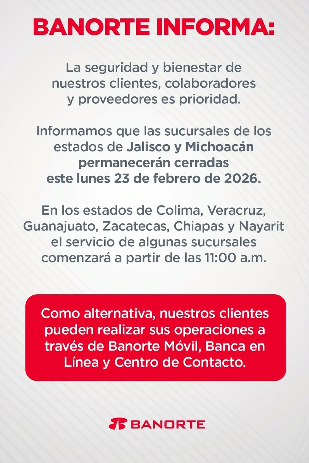 Aviso de Banorte para hoy 23 de febrero (Foto: Instagram)