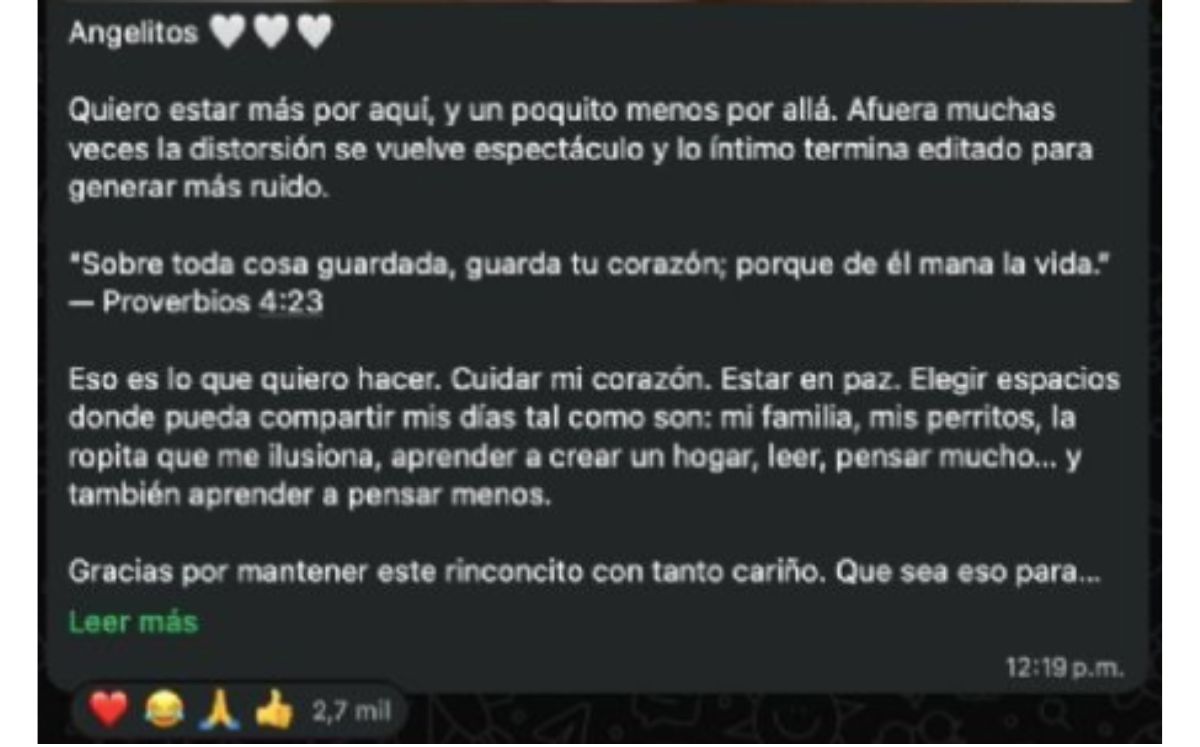 Ángela Aguilar y su mensaje (WhatsApp)