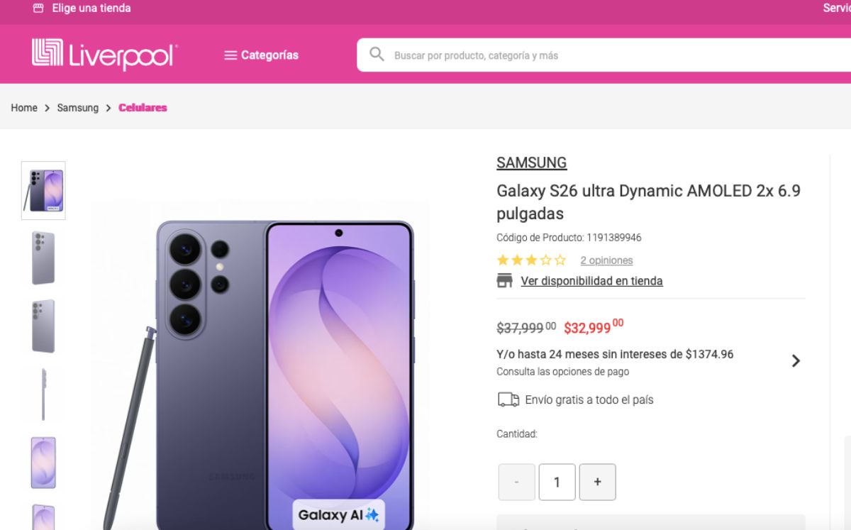 Samsung Galaxy S26 Ultra en oferta (Liverpool)