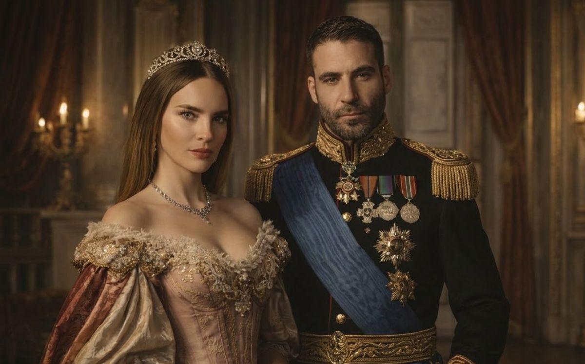 Filtran las primeras fotos de Belinda como Carlota en la serie con (Foto: IA)