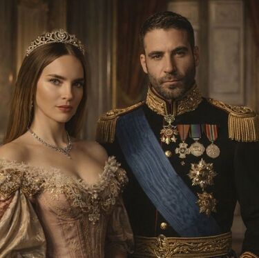 Filtran las primeras fotos de Belinda como Carlota en la serie con (Foto: IA)