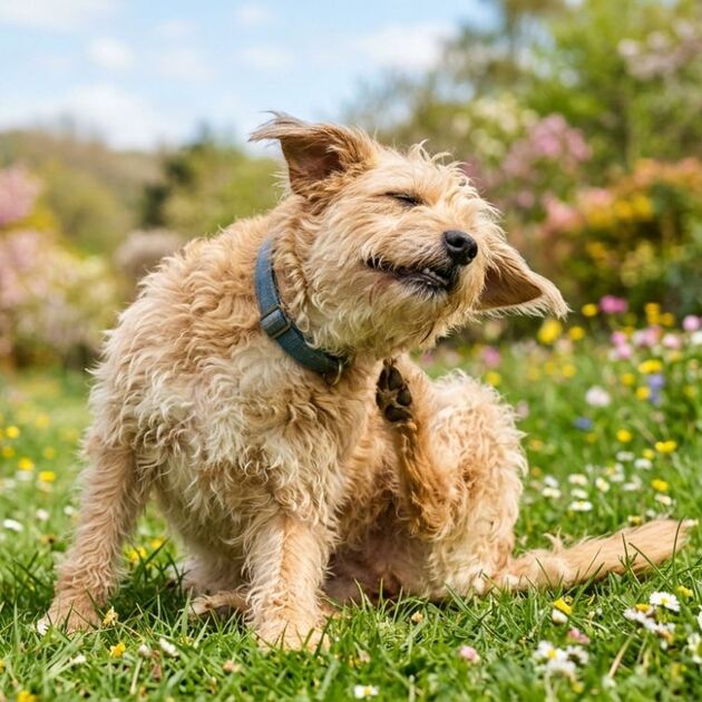 La primavera aumenta las alergias en perros (IA)