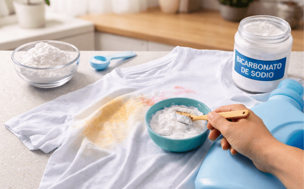 Bicarbonato de sodio para limpiar tu ropa (Imagen IA)