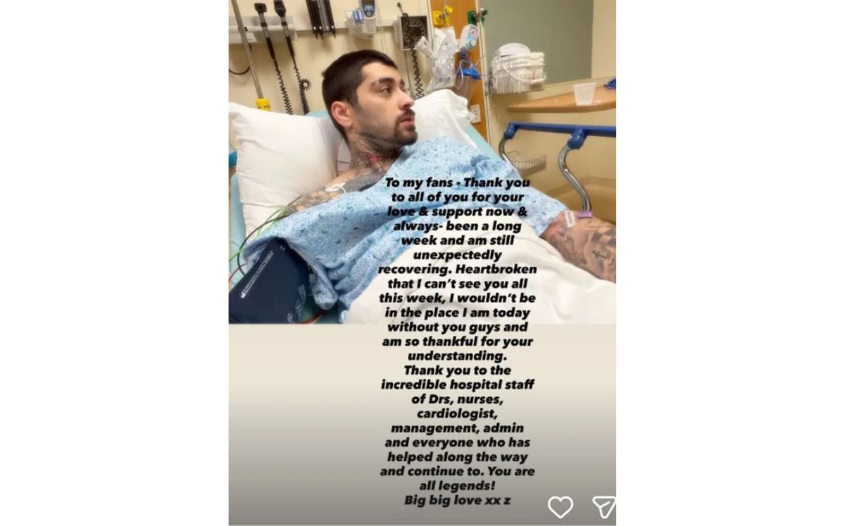Zayn Malik fue hospitalizado y comparte mensaje (Instagram)