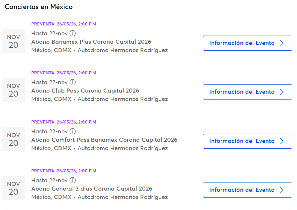Corona Capital 2026 en Ticketmaster (Foto: Ticketmaster México)