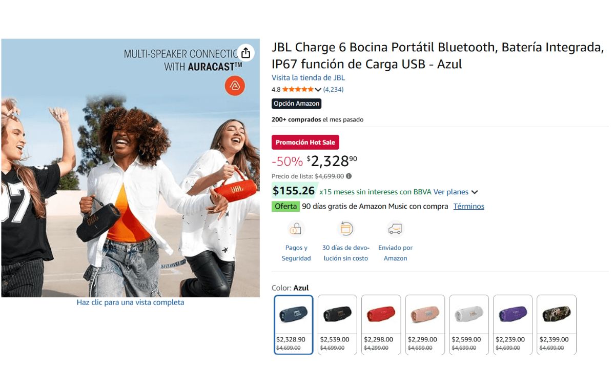 Bocina JBL Charge 6 de oferta en Amazon por el Hot Sale (Foto: Amazon)