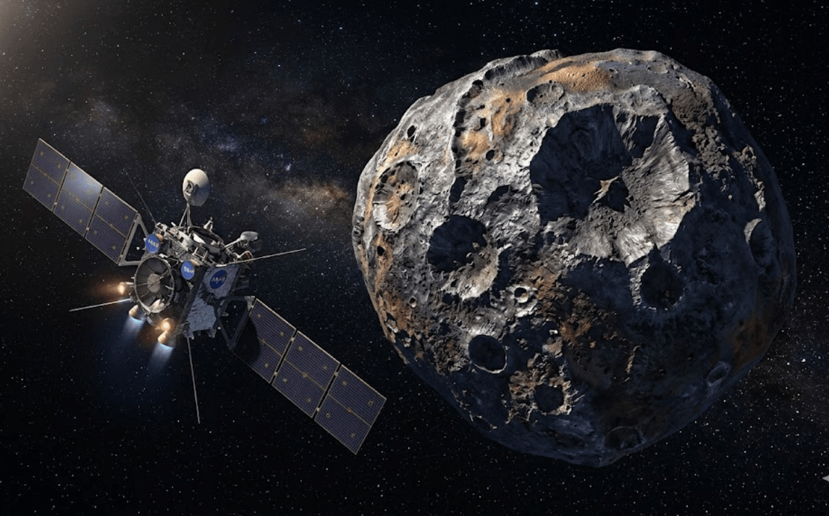 NASA se acerca al asteroide Psyche (Imagen IA)