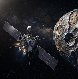 NASA se acerca al asteroide Psyche (Imagen IA)