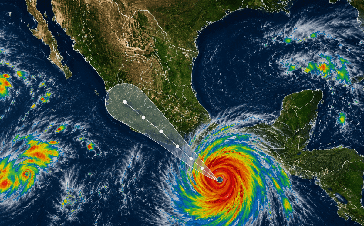 Ciclón tropical en costas mexicanas (Imagen IA)