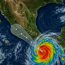 Ciclón tropical en costas mexicanas (Imagen IA)