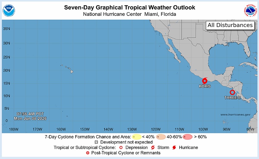 Pronóstico de Boris según la NOAA (Foto: NOAA)