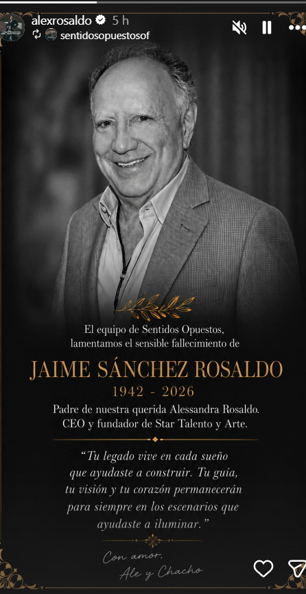 Alessandra Rosaldo confirma fallecimiento de su padre, Jaime Sánchez Rosaldo (Foto: Instagram)