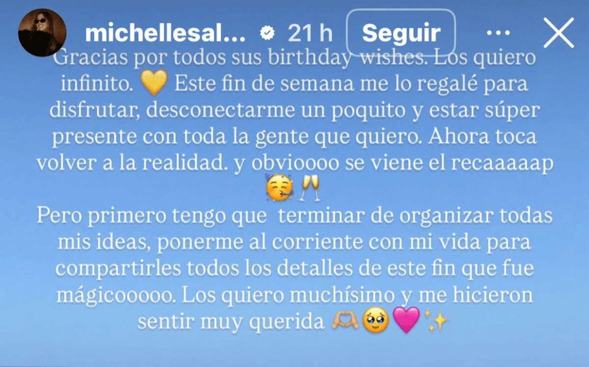 Mensaje Michelle Salas en Instagram (Imagen Instagram)