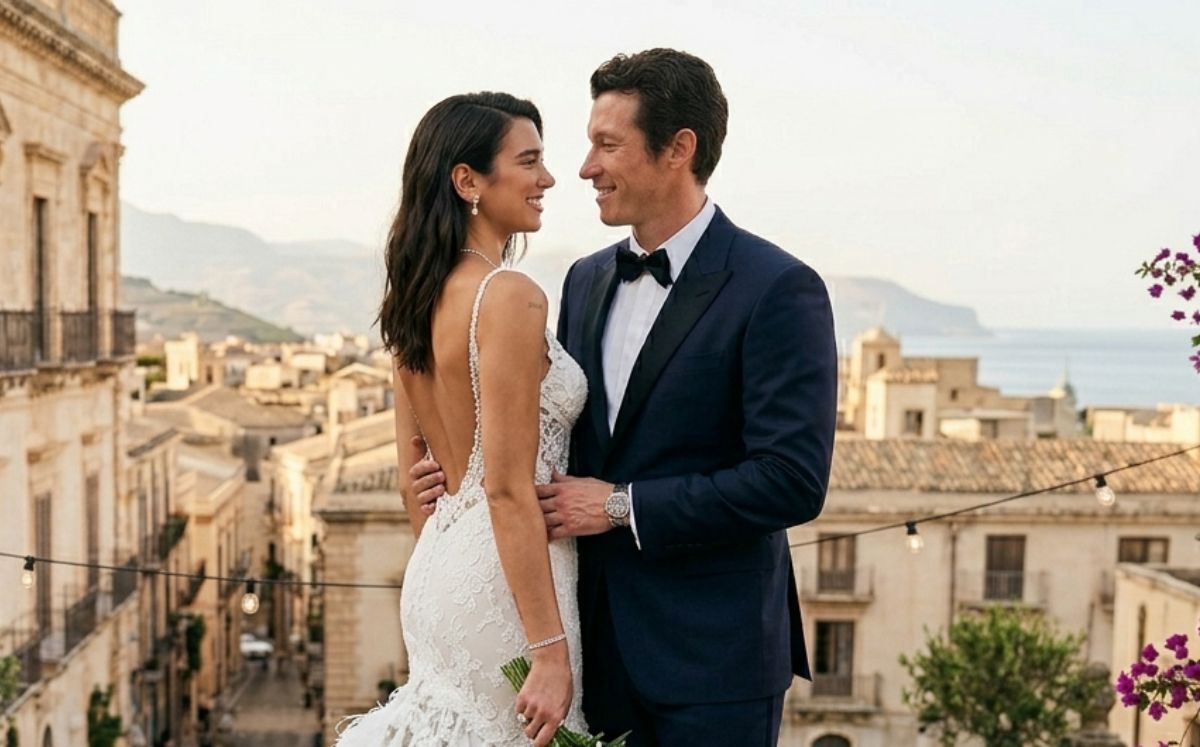 Dua Lipa revela su exclusivo vestido de novia tras su boda con Callum Turner en Sicilia (Foto: IA)