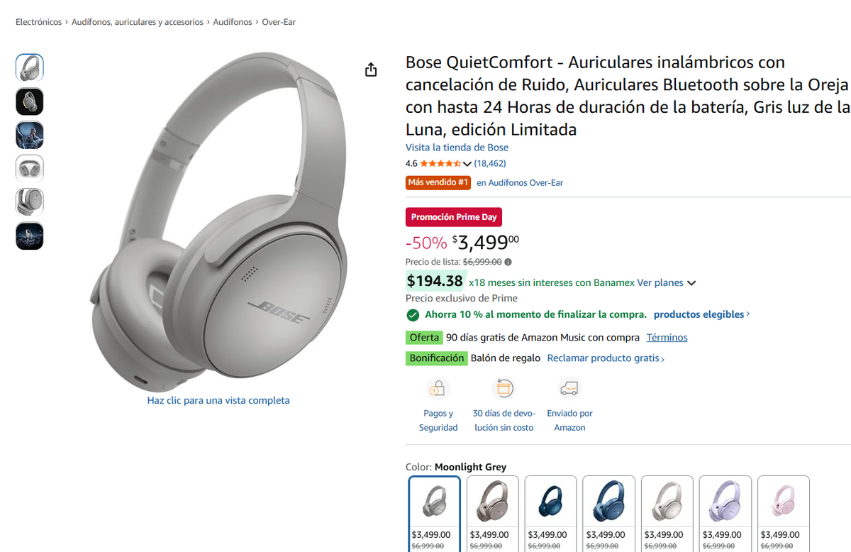 Audífonos Bose Quiet Comfort con descuento (Foto: Amazon México)