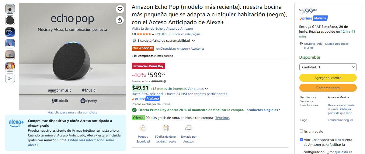 Oferta de la Amazon Echo Pop por Prime Day (Foto: Amazon)