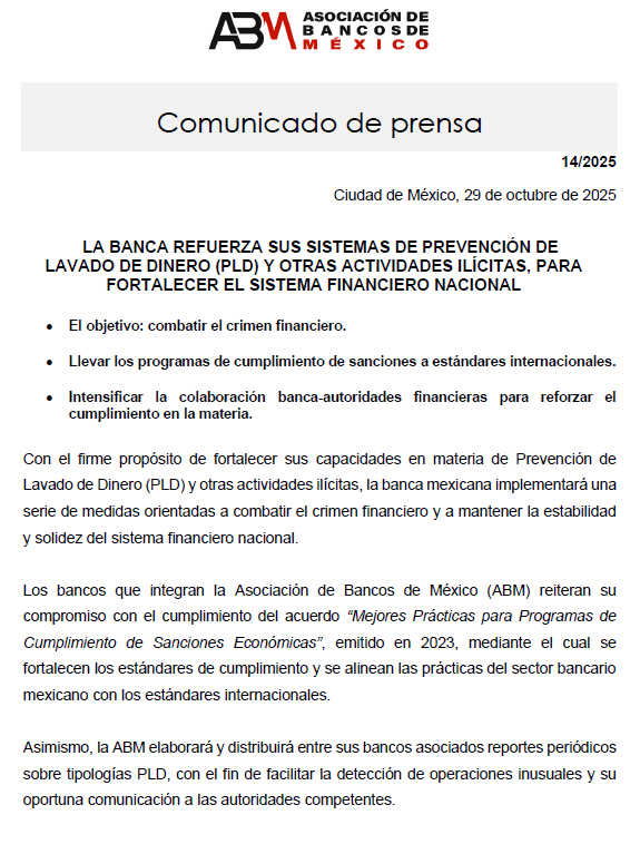 El comunicado fue publicado el pasado 29 de octubre de 2025 (Foto: ABM)