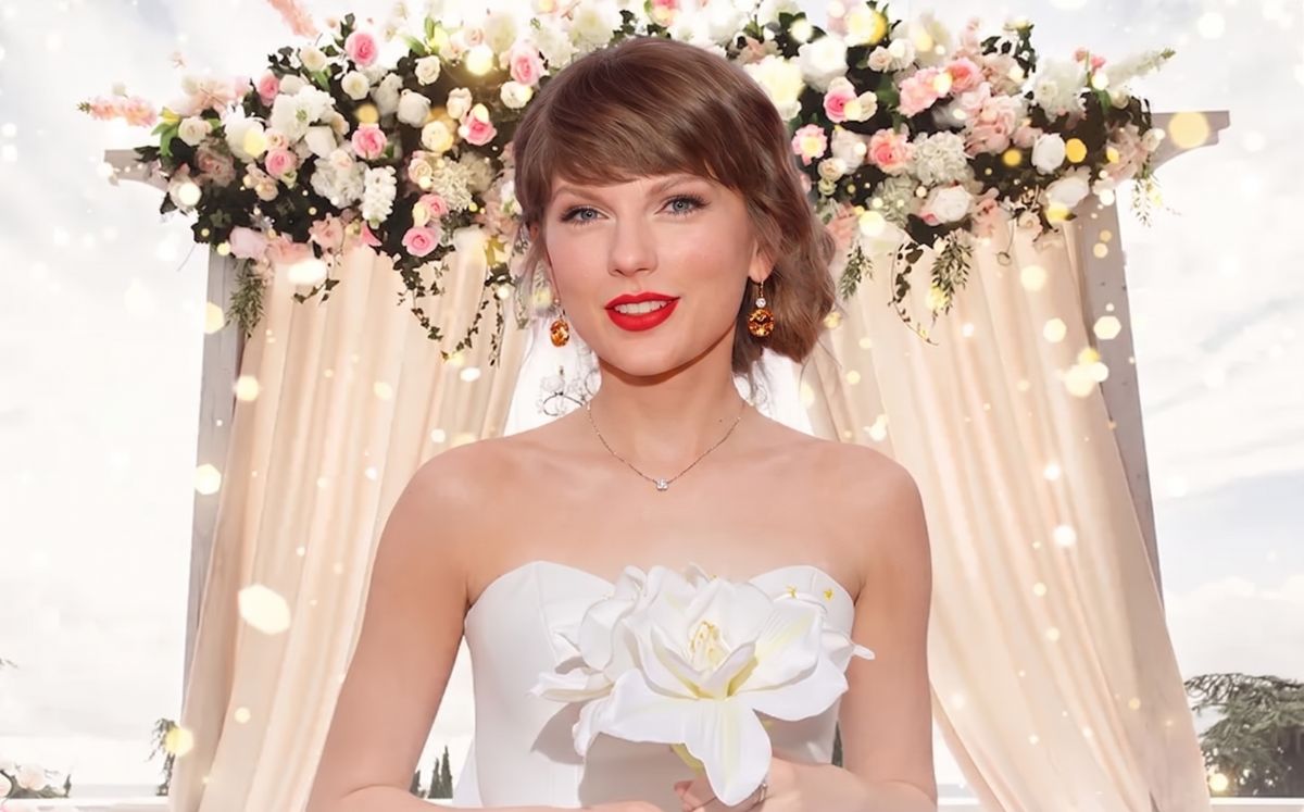 El vestido de novia de Taylor Swift en su boda con Travis Kelce (Foto: IA)