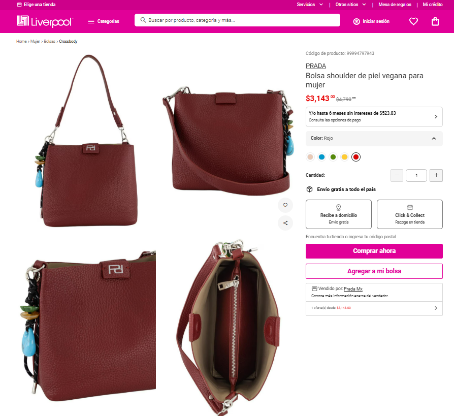 Bolso Prada de piel vegana en Liverpool (Foto: Liverpool)